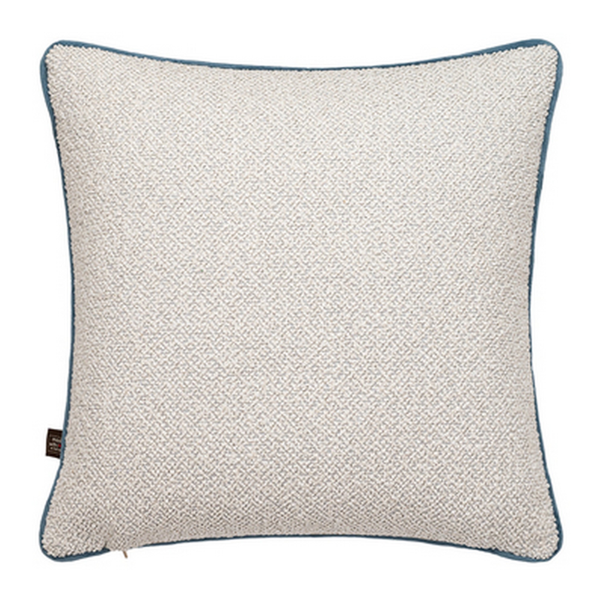 Leighton Boucle Velvet Piping Cushion In Ecru Blue